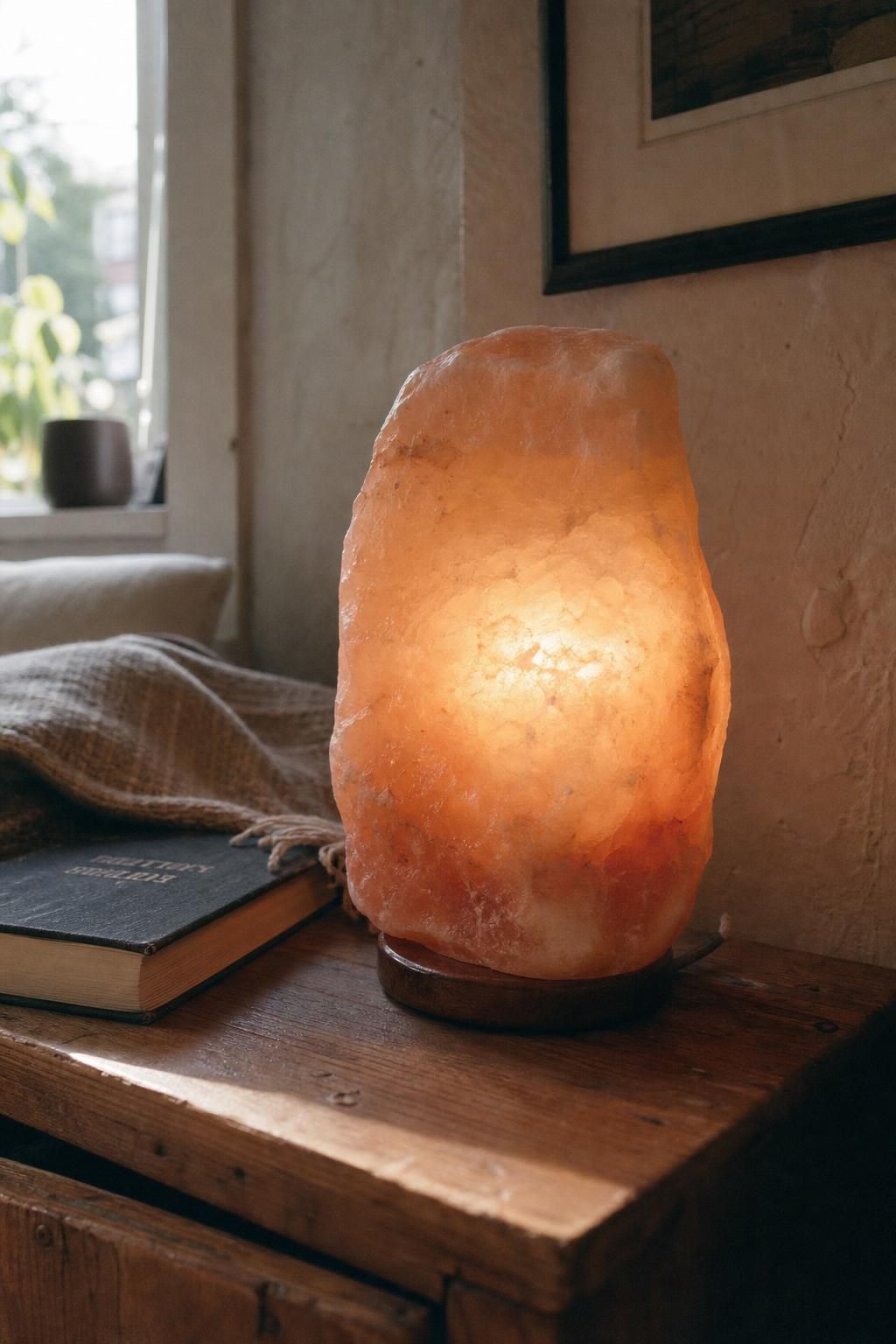 Glowing hand-carved Himalayan salt lamp