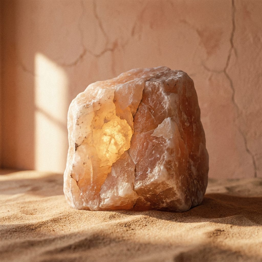 Raw Himalayan salt boulder on sand